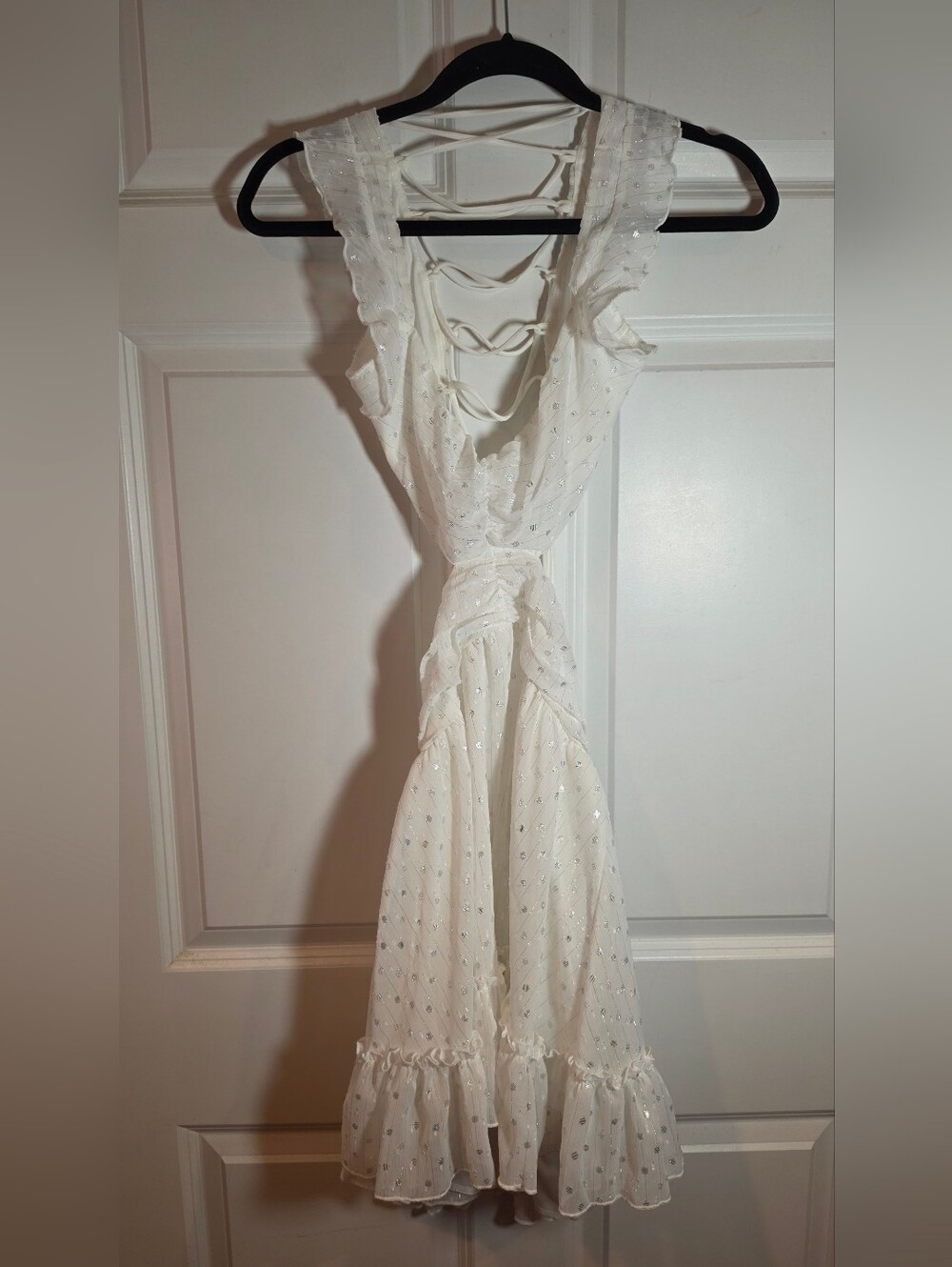 Lucy In The Sky White Backless Ruffle Mini with Back Lace-Up M Juniors
